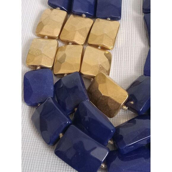 Stella & Dot Navy Blue and Gold Toned Beaded Bahari Layered Statement Necklace - Picture 3 of 9